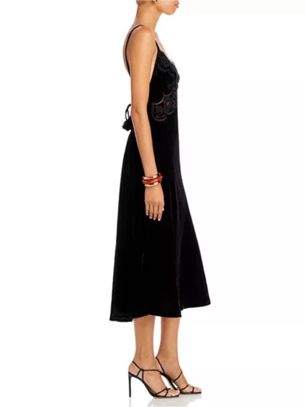FARM Rio Richelieu Black Lace-Detail Velvet Midi Slip Dress Small - Picture 2 of 9